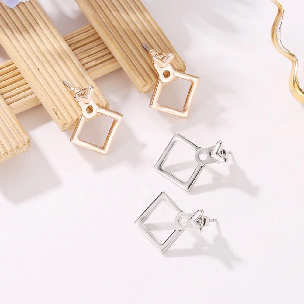 Triangle Square Dangle Earrings in Silver and Gold - Picture 3 of 6